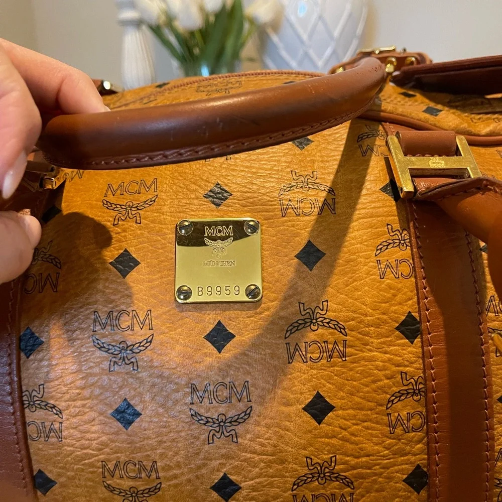 MCM Tan Logo Duffel Bag